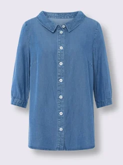 Chemisier en jean doux manches trois quarts boutons