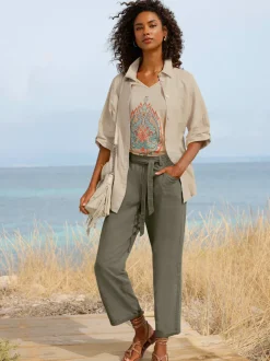 Chemisier en lin avec col chemise et manches 3/4