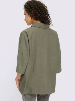 Chemisier en lin avec col chemise et manches 3/4