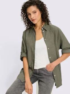 Chemisier en lin avec col chemise et manches 3/4