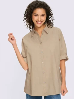 Chemisier en lin avec col chemise et manches 3/4