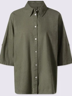 Chemisier en lin avec col chemise et manches 3/4