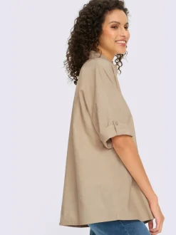 Chemisier en lin avec col chemise et manches 3/4