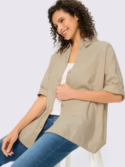 Chemisier en lin avec col chemise et manches 3/4