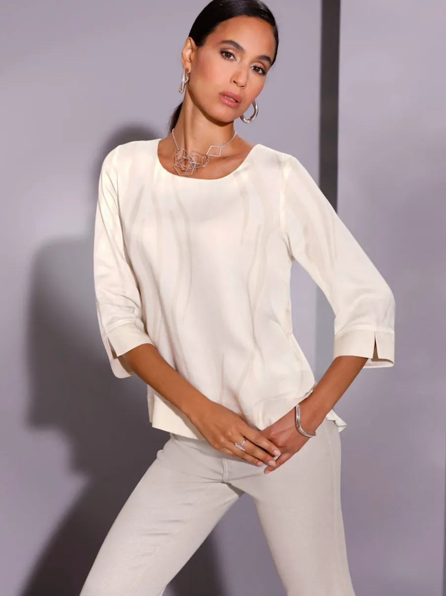Chemisier en modal satin avec manches 3/4 et fentes