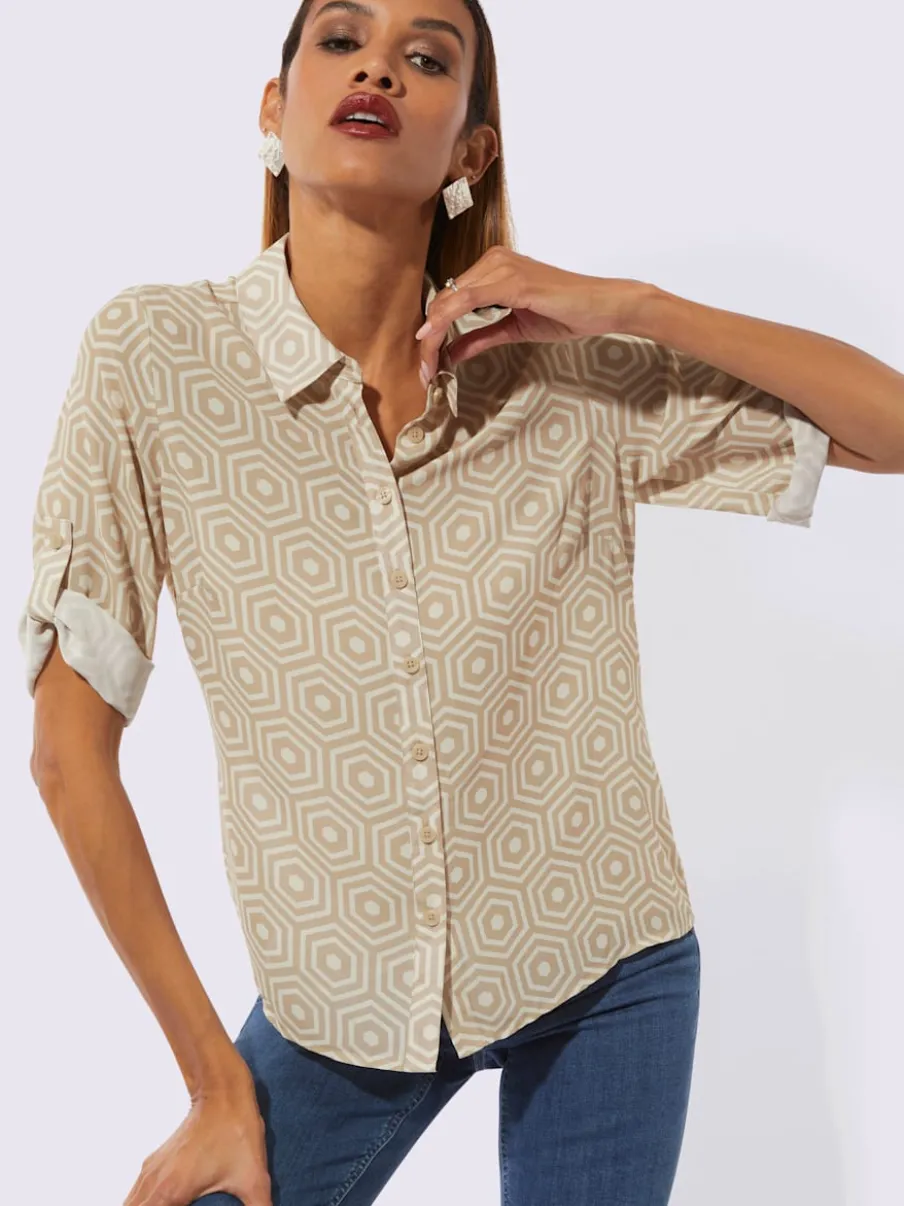 Chemisier en polyester recyclé à col chemise graphique