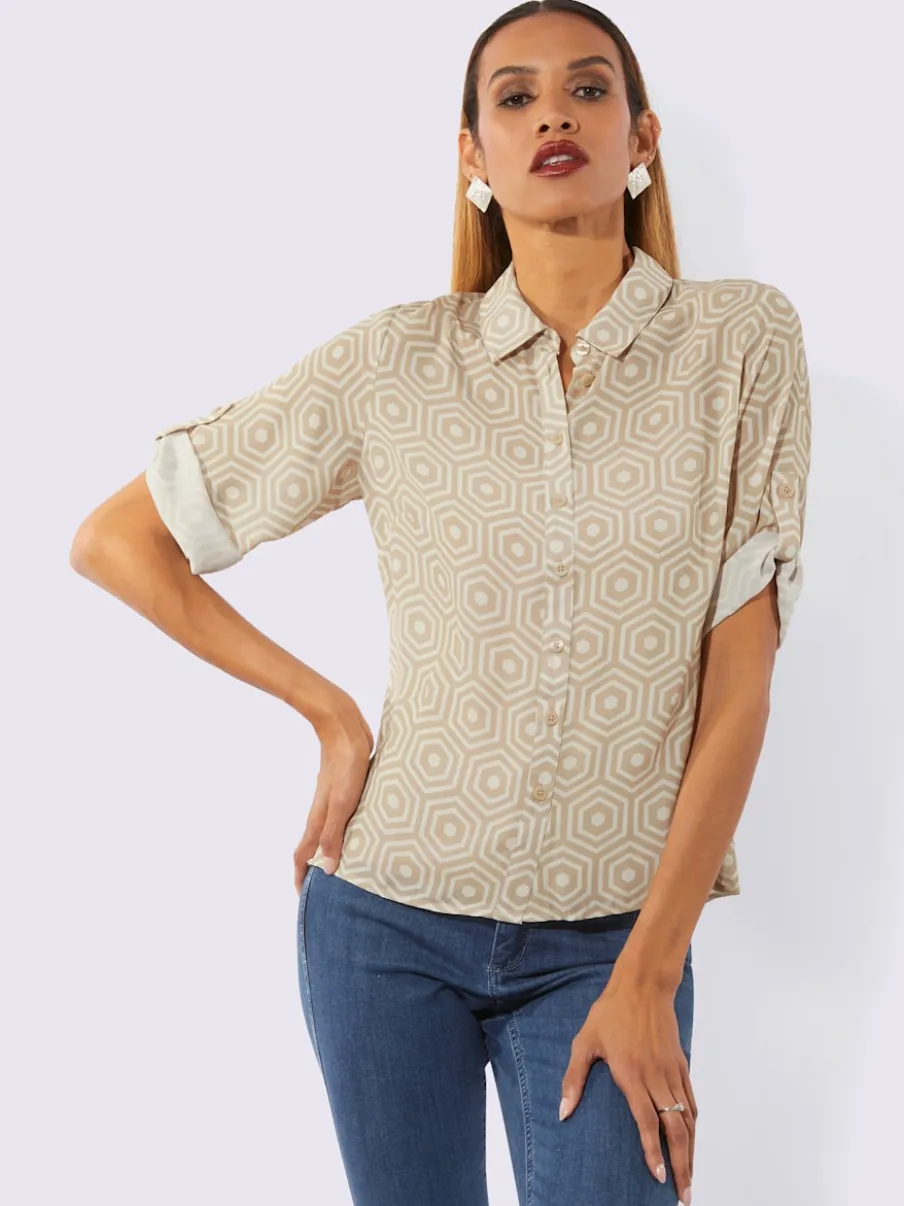 Chemisier en polyester recyclé à col chemise graphique
