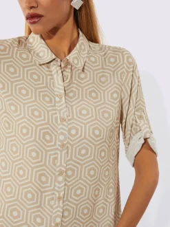 Chemisier en polyester recyclé à col chemise graphique