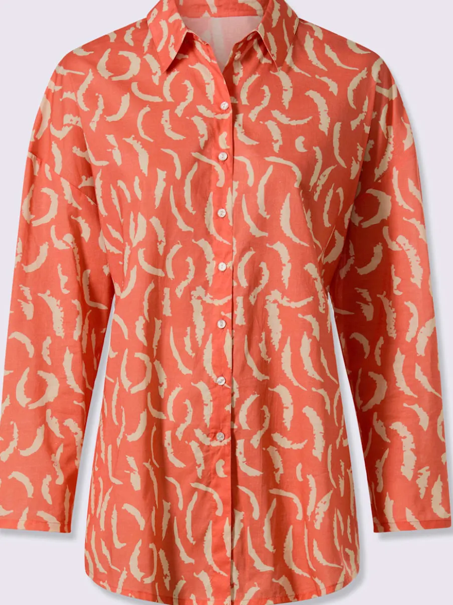 Chemisier en pur coton à col chemise et manches longues