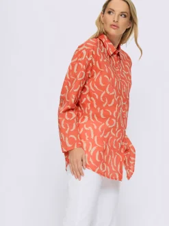 Chemisier en pur coton à col chemise et manches longues