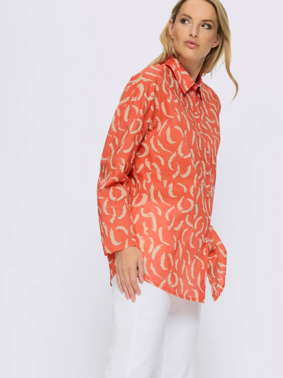Chemisier en pur coton à col chemise et manches longues
