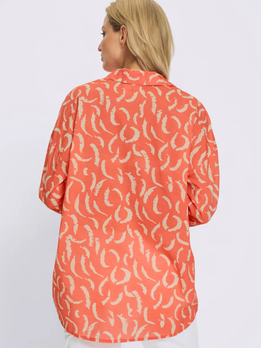Chemisier en pur coton à col chemise et manches longues