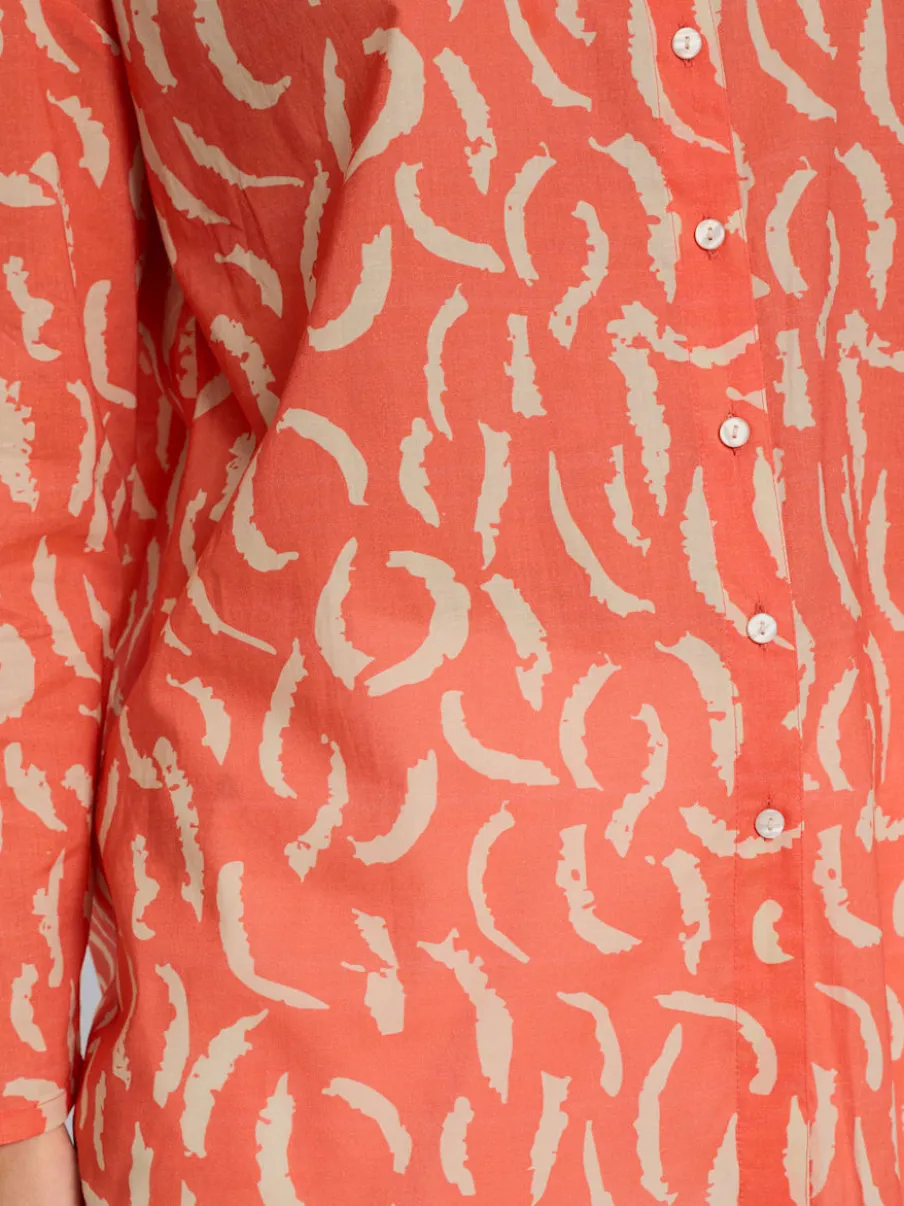Chemisier en pur coton à col chemise et manches longues