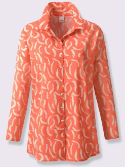 Chemisier en pur coton à col chemise et manches longues