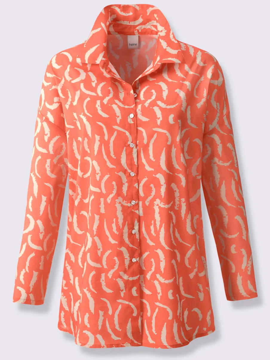 Chemisier en pur coton à col chemise et manches longues