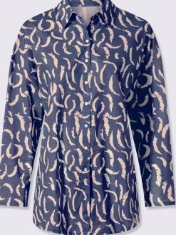 Chemisier en pur coton à col chemise et manches longues