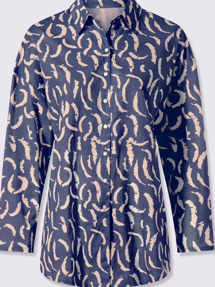 Chemisier en pur coton à col chemise et manches longues