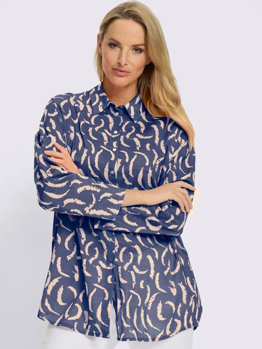 Chemisier en pur coton à col chemise et manches longues