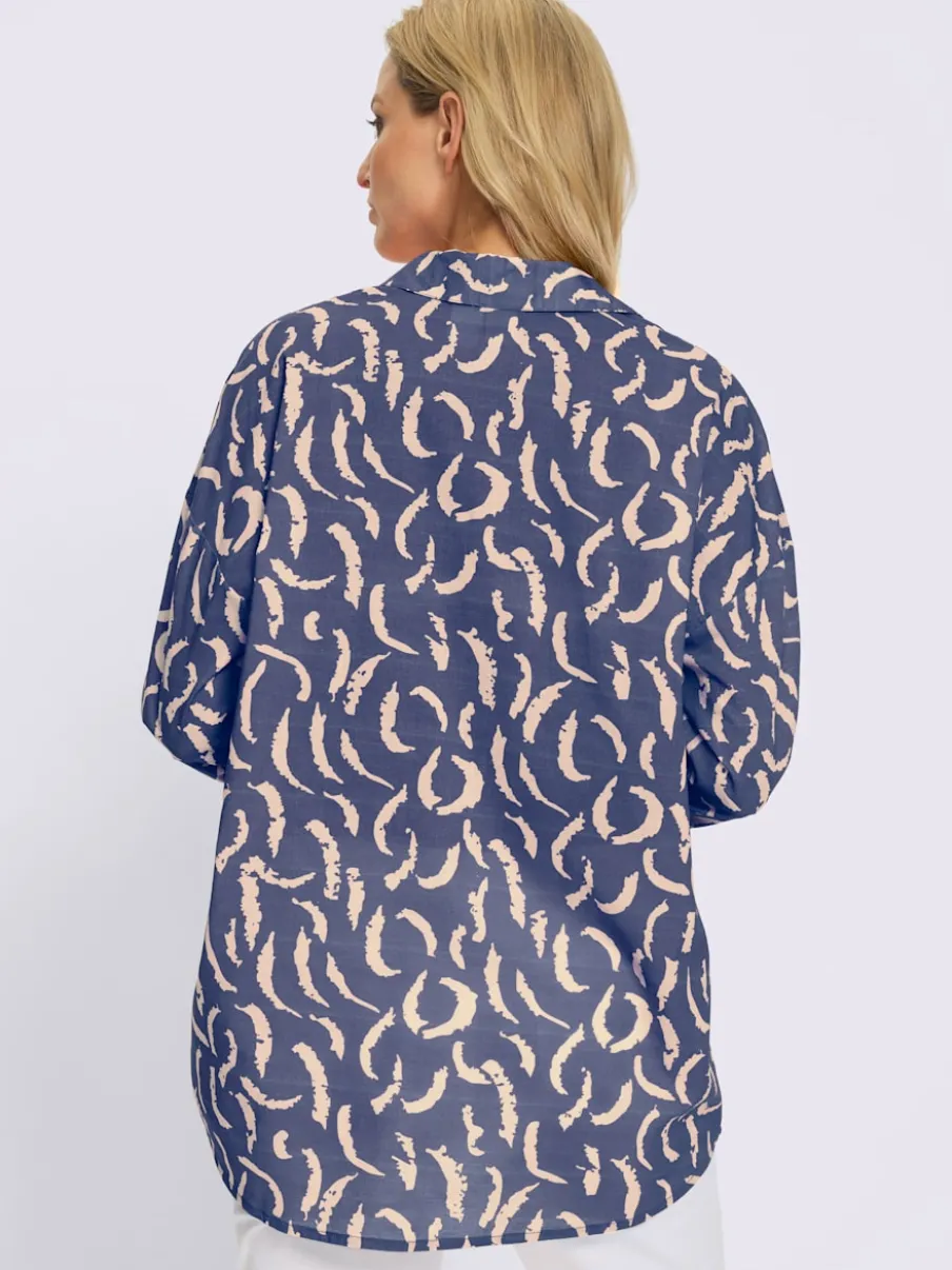 Chemisier en pur coton à col chemise et manches longues