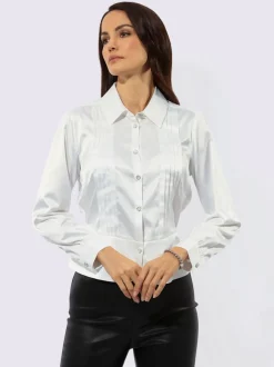 Chemisier en satin avec col chemise et boutons fantaisie