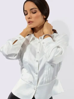Chemisier en satin avec col chemise et boutons fantaisie