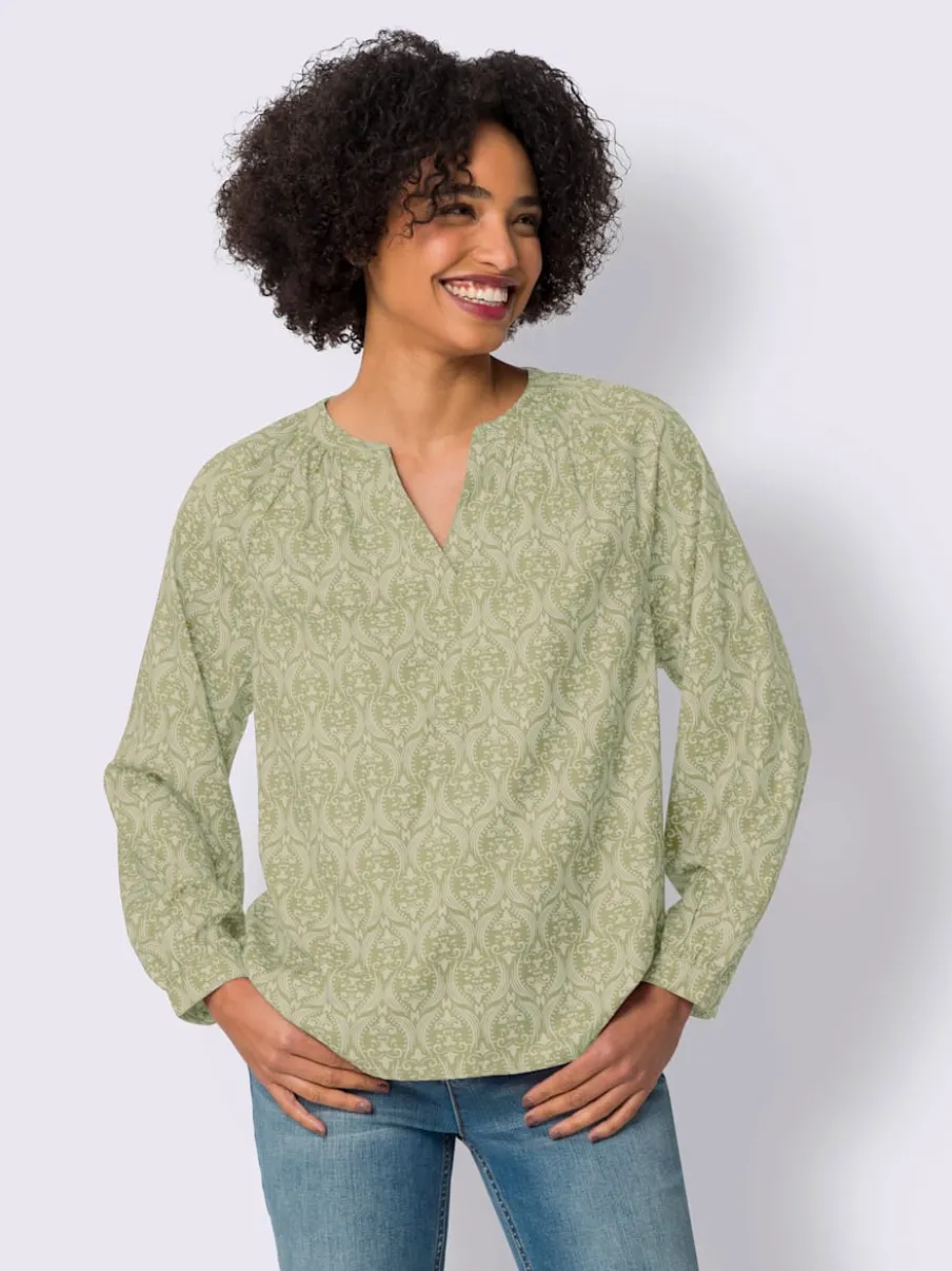 Chemisier en satin avec motif paisley et manches raglan