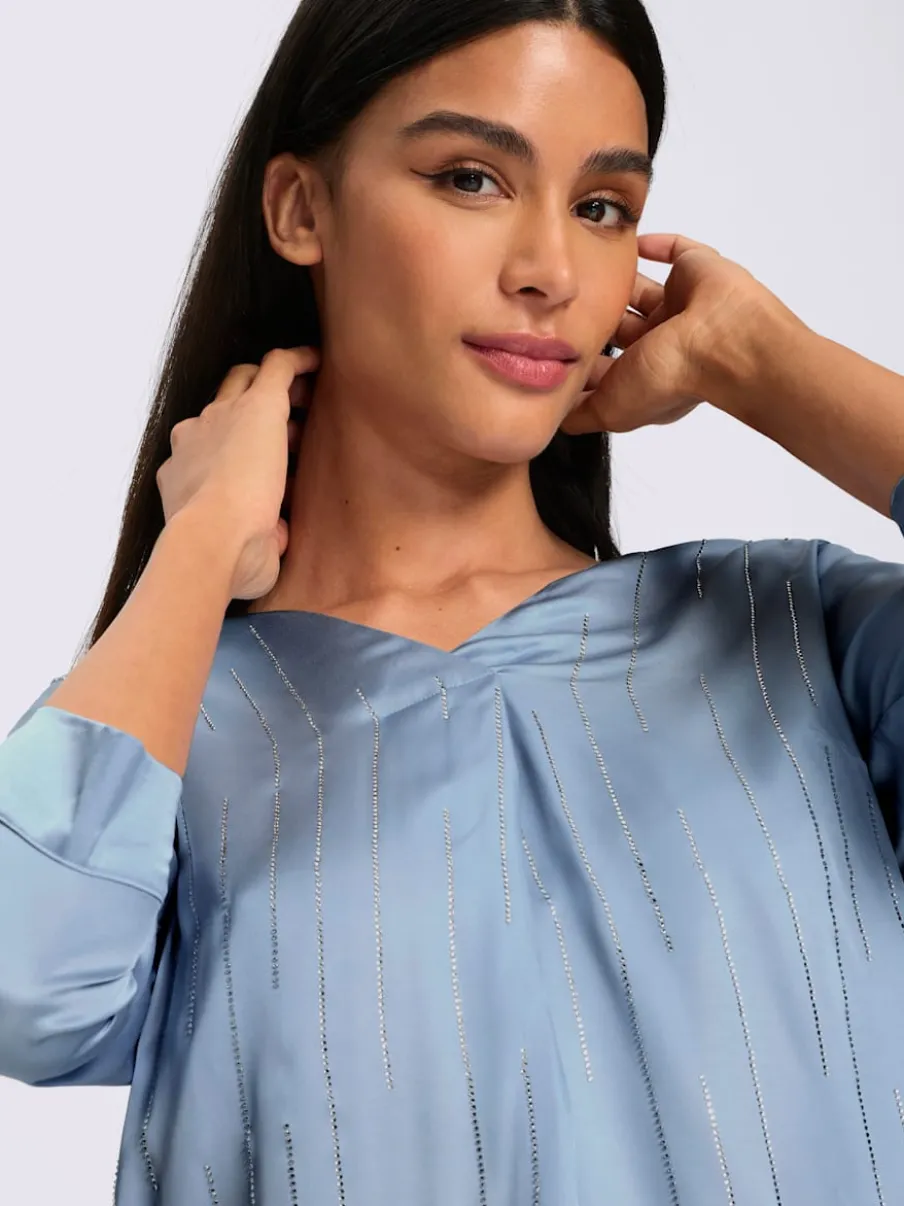 Chemisier en satin petites pierres brillantes fantaisie