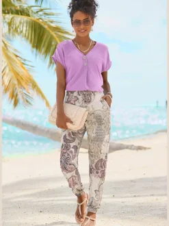 Chemisier en V avec boutons et manches courtes en viscose