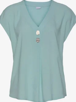 Chemisier en V avec boutons et manches courtes en viscose