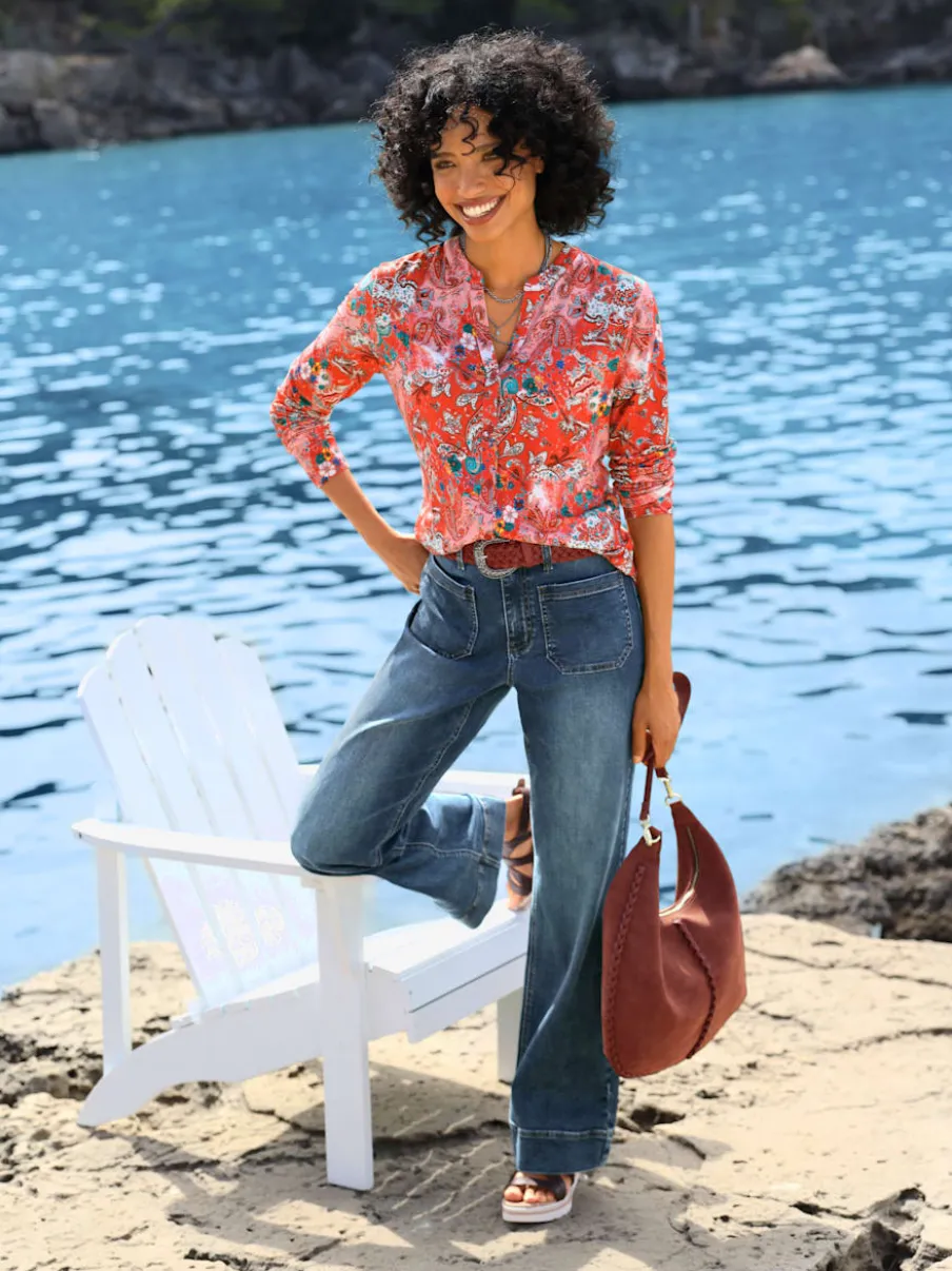 Chemisier en viscose avec col en V et motifs paisley