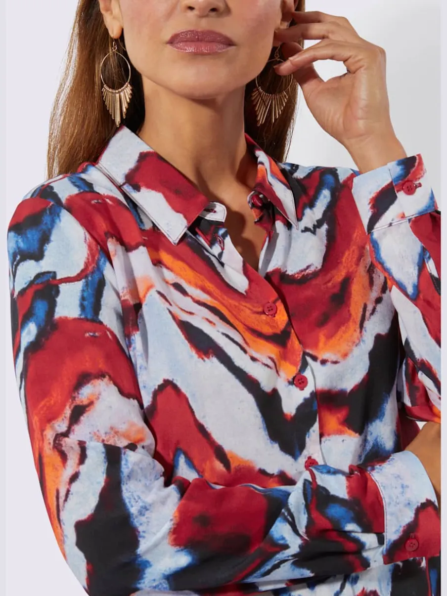 Chemisier en viscose à col chemise et manches longues