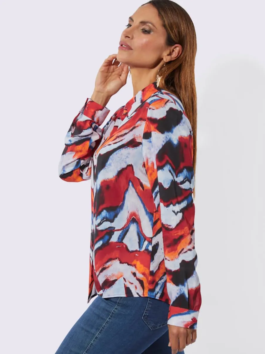 Chemisier en viscose à col chemise et manches longues