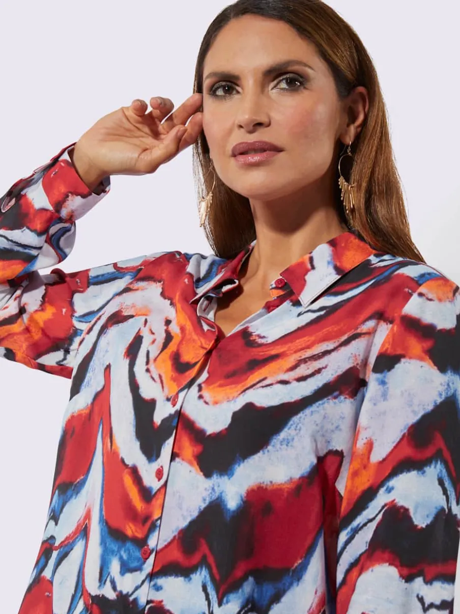 Chemisier en viscose à col chemise et manches longues
