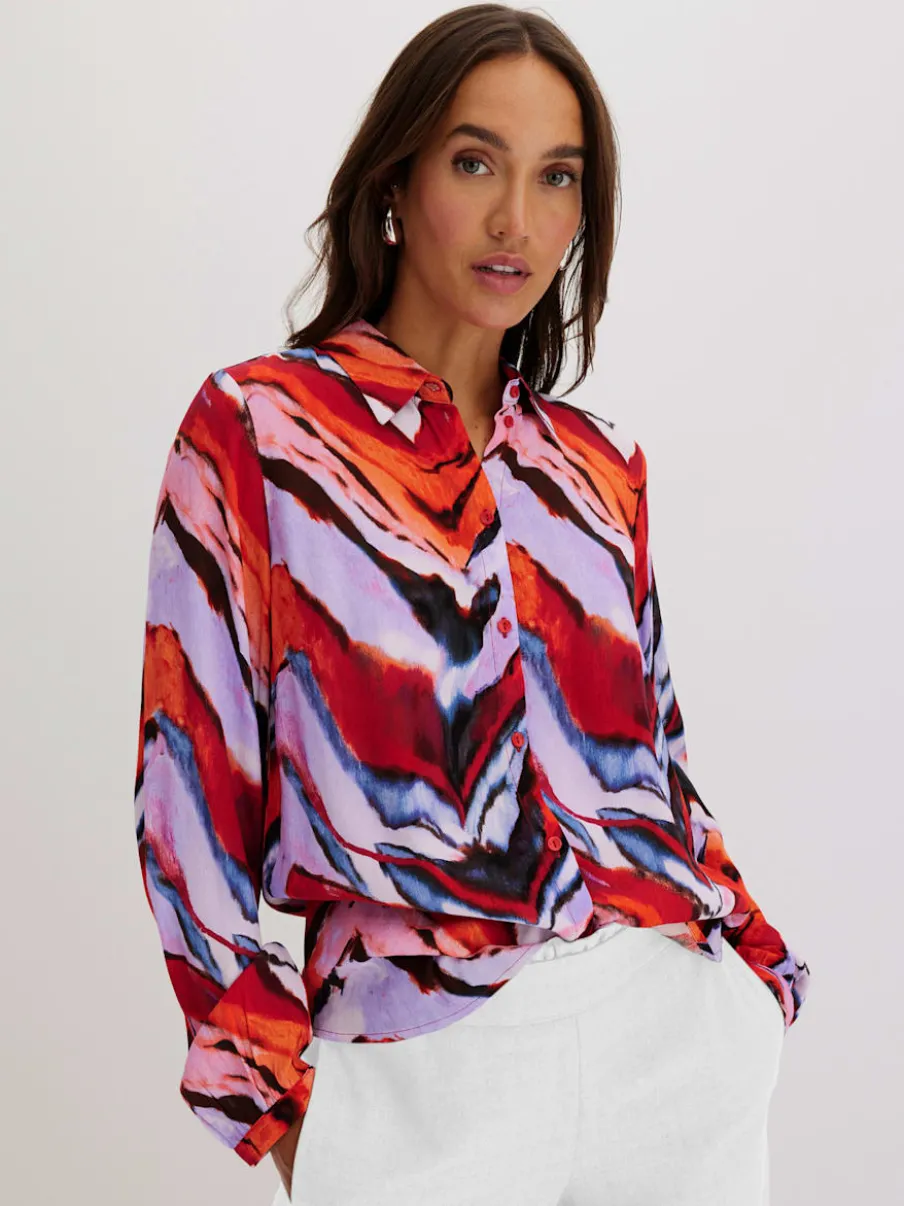 Chemisier en viscose à col chemise et manches longues