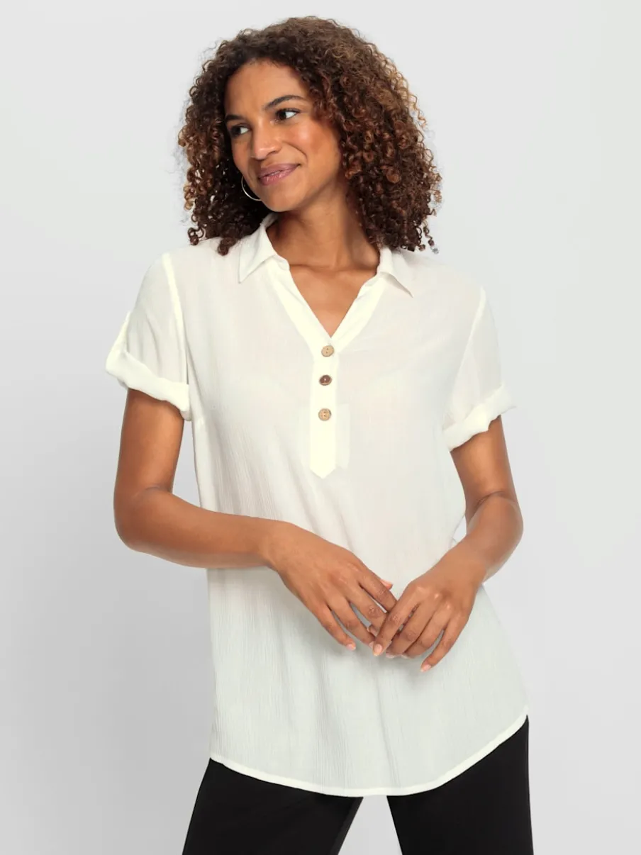 Chemisier en viscose douce avec col chemise et manches courtes