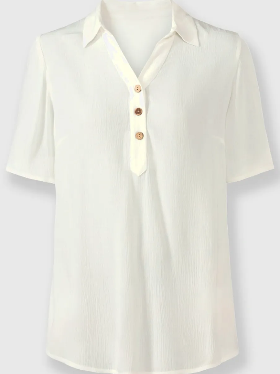 Chemisier en viscose douce avec col chemise et manches courtes