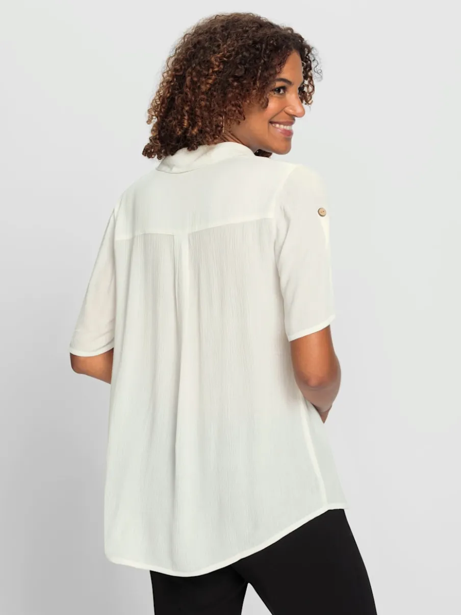Chemisier en viscose douce avec col chemise et manches courtes