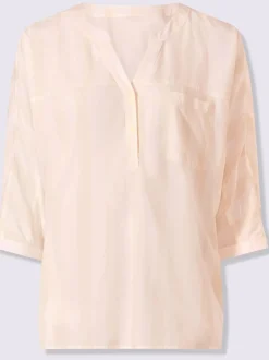 Chemisier en viscose fluide avec col V et manches 3/4 rayées
