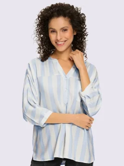Chemisier en viscose fluide avec col V et manches 3/4 rayées