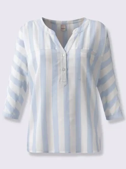 Chemisier en viscose fluide avec col V et manches 3/4 rayées