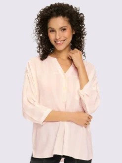 Chemisier en viscose fluide avec col V et manches 3/4 rayées