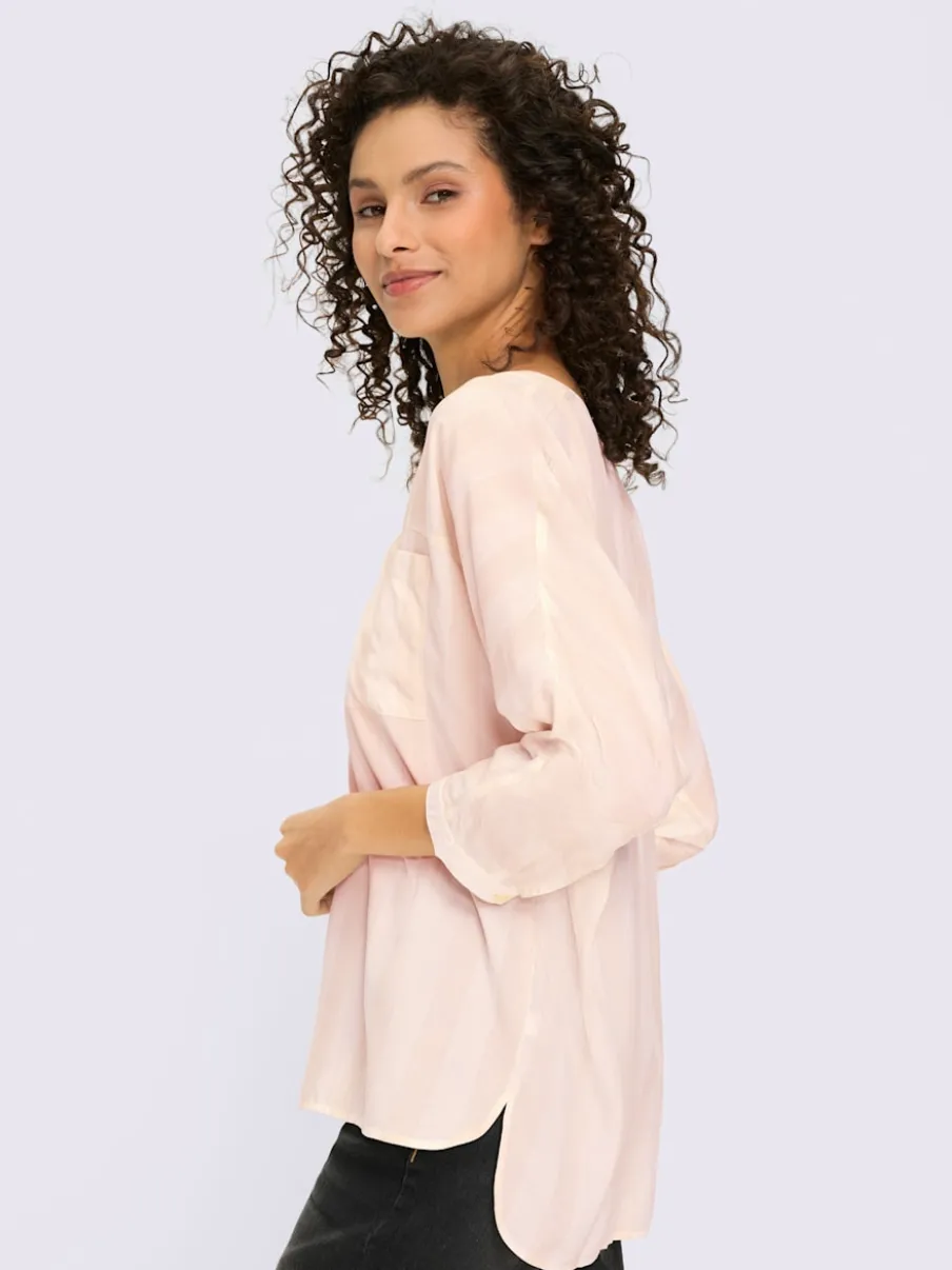 Chemisier en viscose fluide avec col V et manches 3/4 rayées