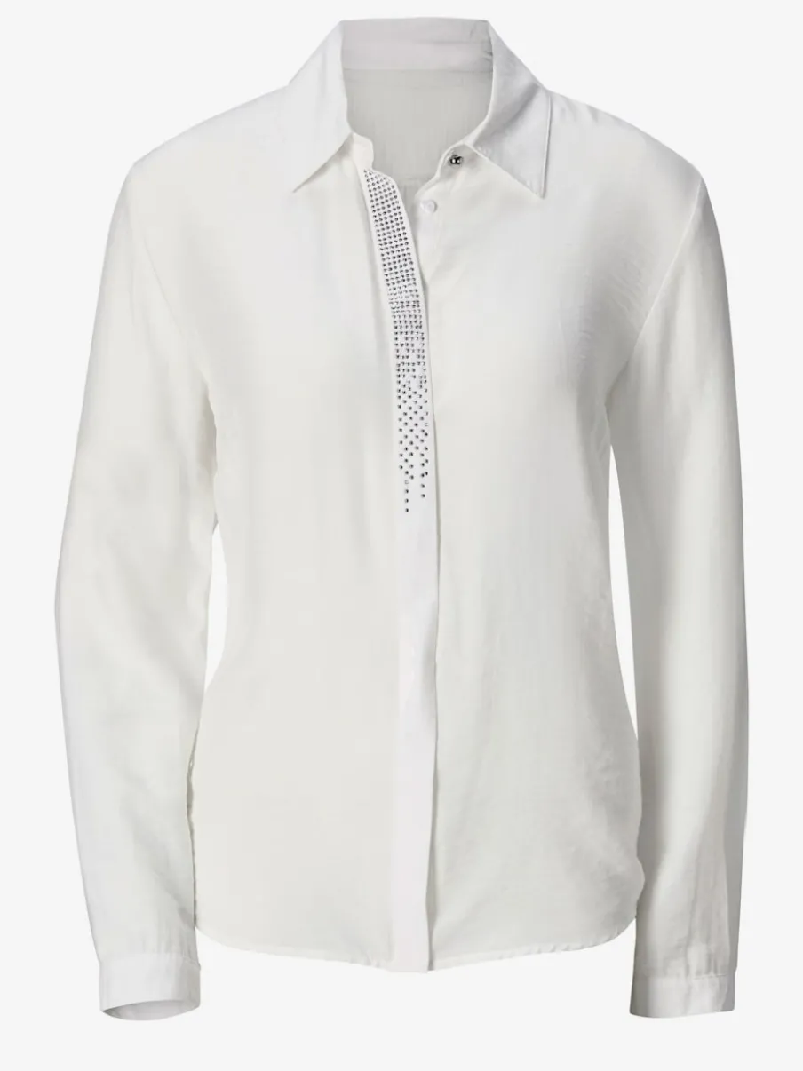 Chemisier femme boutons argentés col chemise brillant