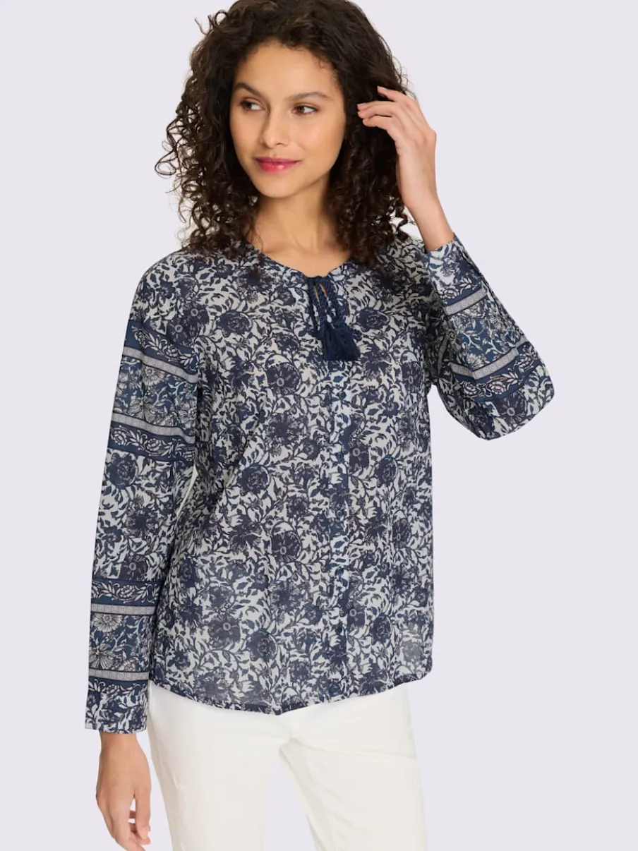 Chemisier floral manches longues encolure V coton doux