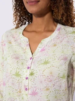Chemisier floral manches trois quarts col V ouvert