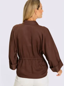 Chemisier fluide à col chemise et manches trois quarts