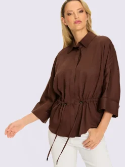 Chemisier fluide à col chemise et manches trois quarts