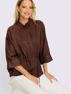 Chemisier fluide à col chemise et manches trois quarts