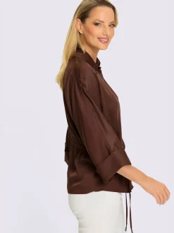 Chemisier fluide à col chemise et manches trois quarts