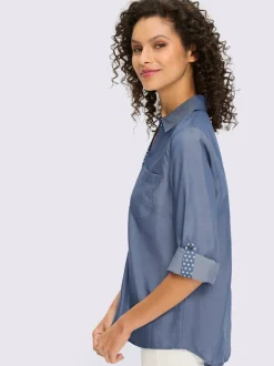 Chemisier fluide à col chemise avec patte de boutonnage à pois